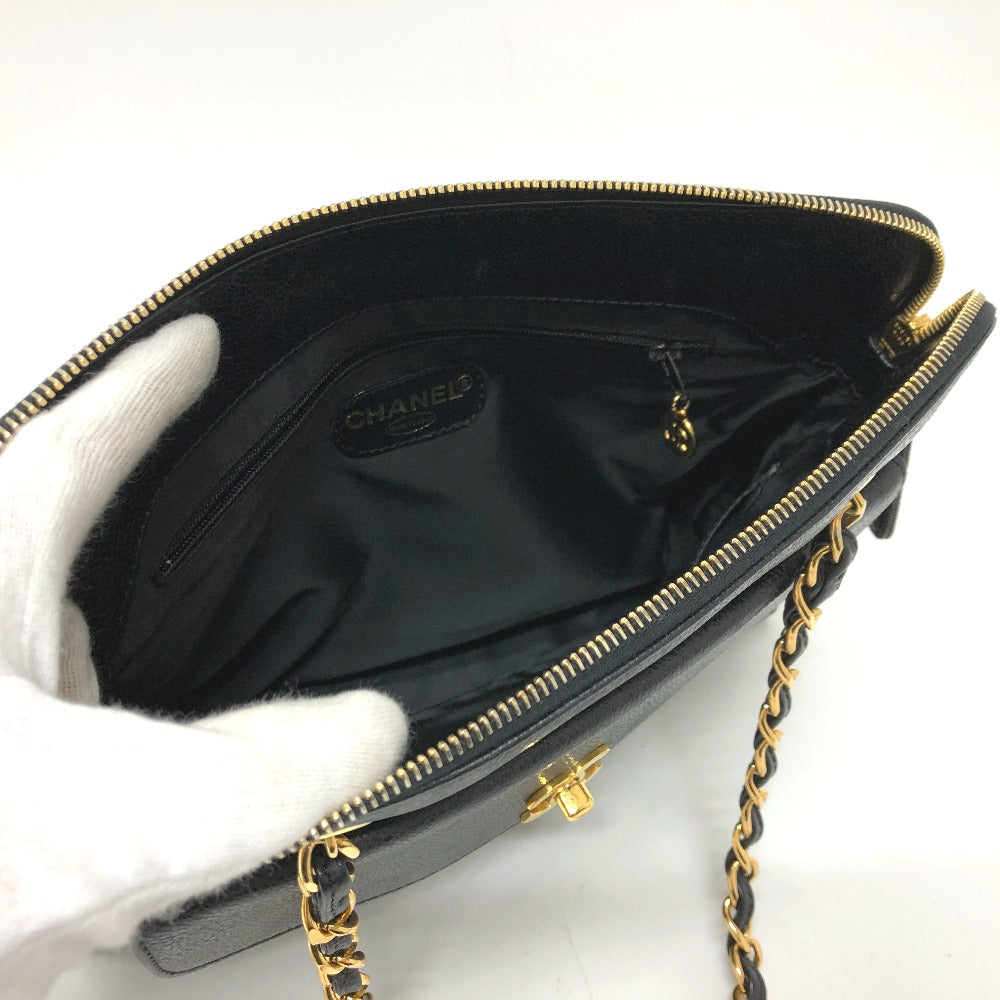 CHANEL Shoulder Bag Caviar skin black vintage COCO Mark CC
