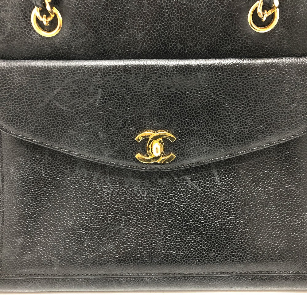CHANEL Shoulder Bag Caviar skin black vintage COCO Mark CC