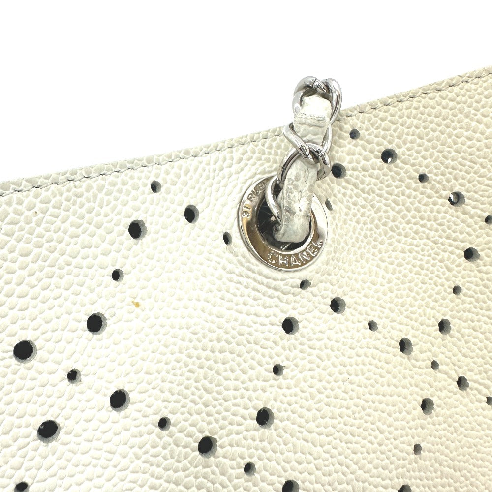 CHANEL Tote Bag Soft caviar skin white COCO Mark CC Charm Matelasse punching Women Used