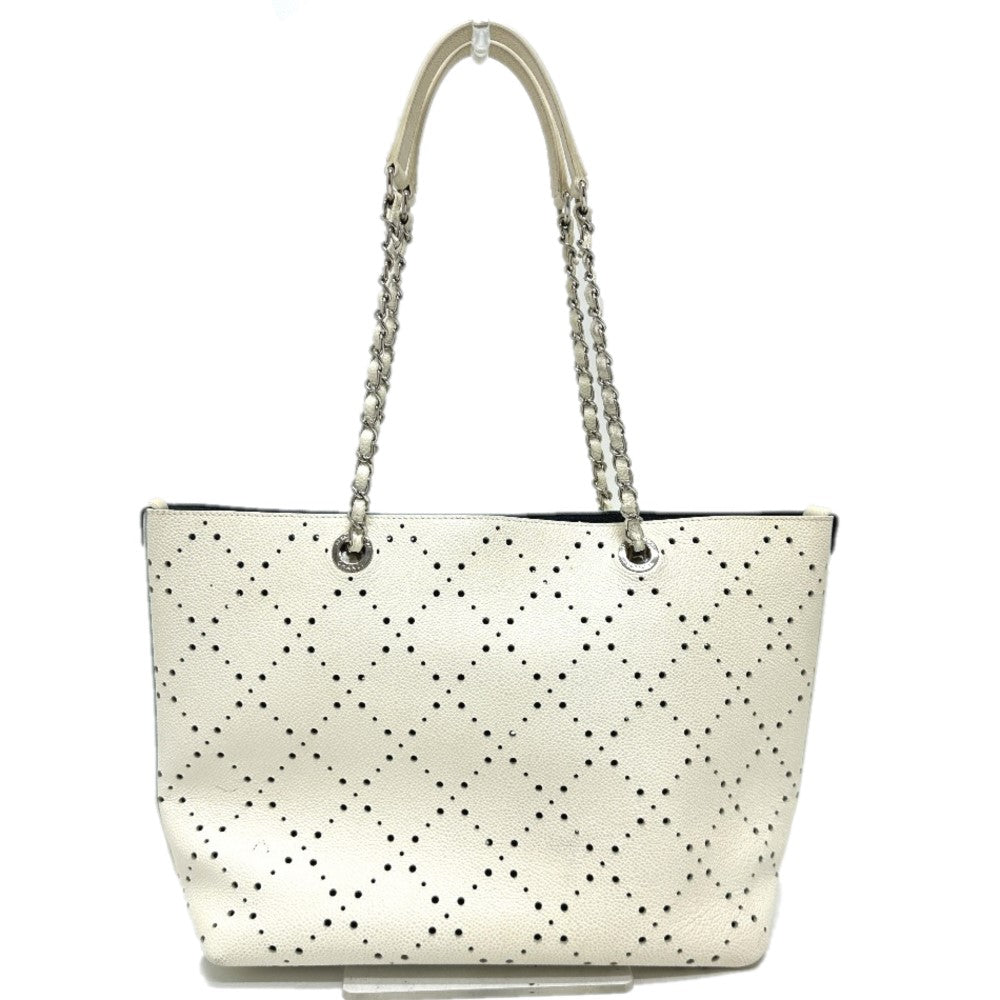 CHANEL Tote Bag Soft caviar skin white COCO Mark CC Charm Matelasse punching Women Used