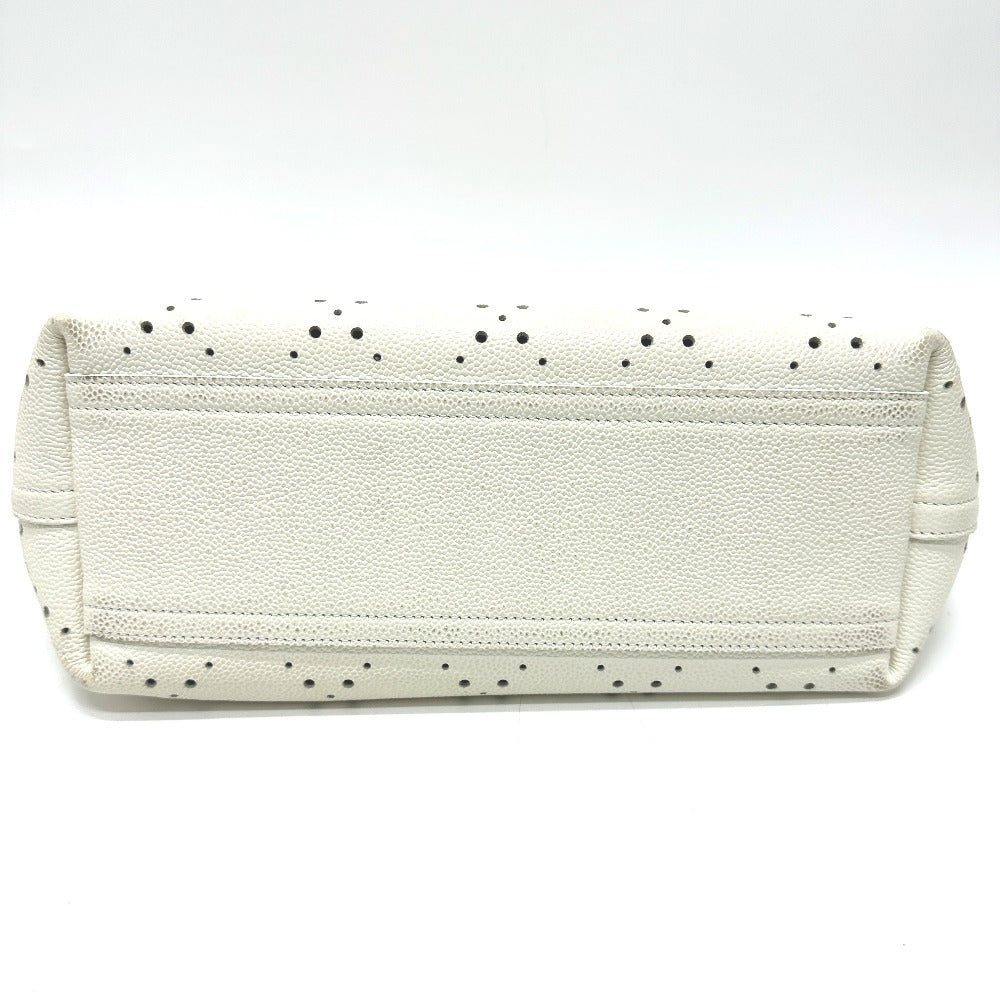 CHANEL Tote Bag Soft caviar skin white COCO Mark CC Charm Matelasse punching Women Used