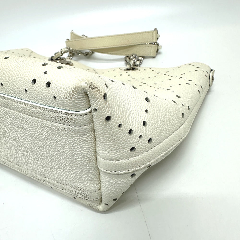 CHANEL Tote Bag Soft caviar skin white COCO Mark CC Charm Matelasse punching Women Used