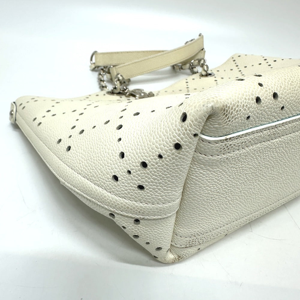 CHANEL Tote Bag Soft caviar skin white COCO Mark CC Charm Matelasse punching Women Used