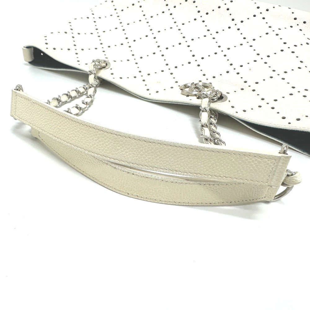 CHANEL Tote Bag Soft caviar skin white COCO Mark CC Charm Matelasse punching Women Used