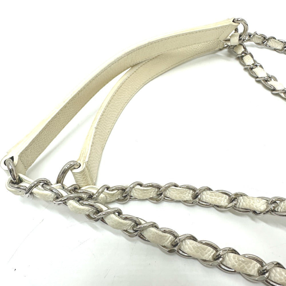 CHANEL Tote Bag Soft caviar skin white COCO Mark CC Charm Matelasse punching Women Used