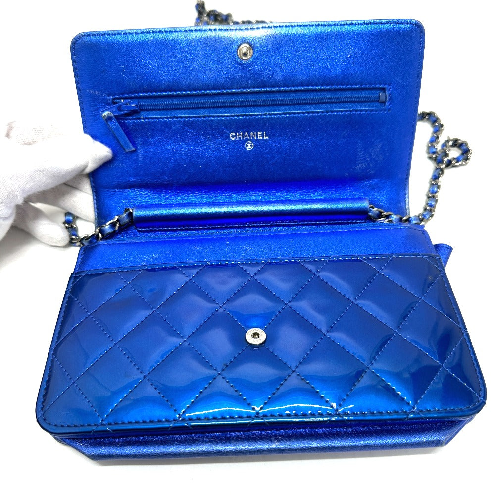 CHANEL Shoulder Bag Patent leather gunmetal blue Long Wallet Purse Bag Chain Bag Boy Chanel CC COCO Mark Women Used