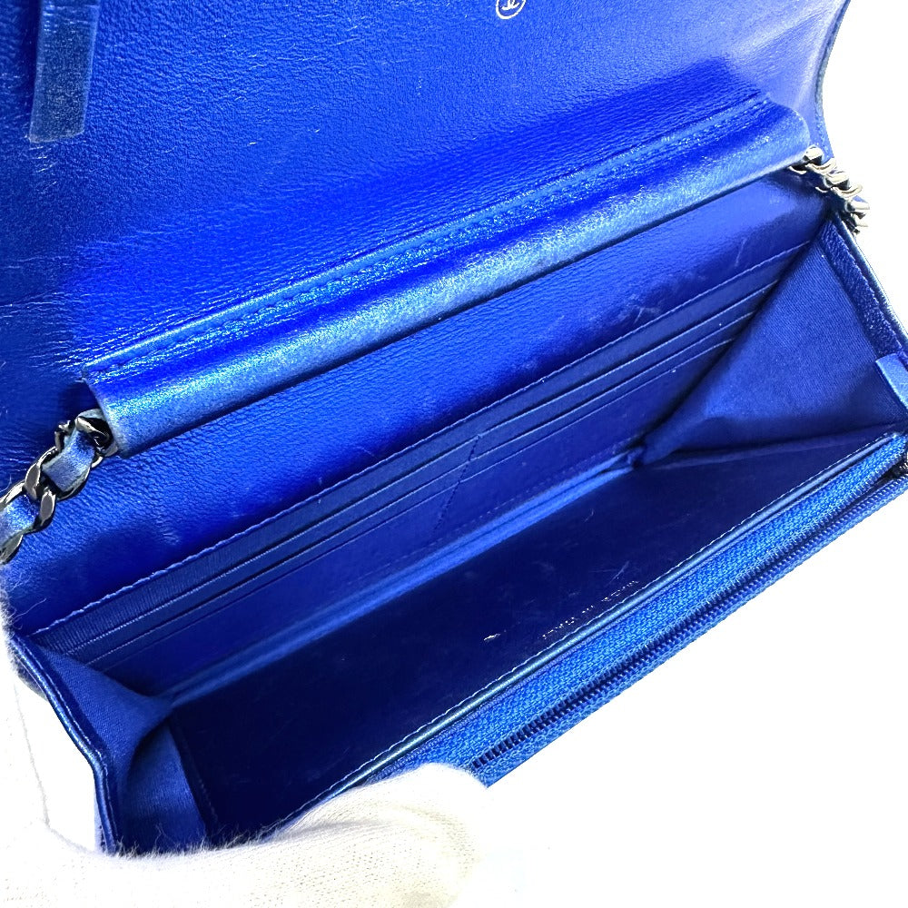 CHANEL Shoulder Bag Patent leather gunmetal blue Long Wallet Purse Bag Chain Bag Boy Chanel CC COCO Mark Women Used