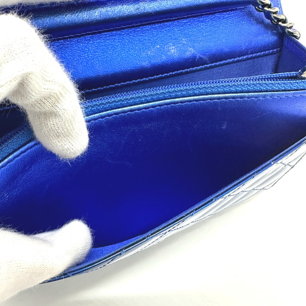 CHANEL Shoulder Bag Patent leather gunmetal blue Long Wallet Purse Bag Chain Bag Boy Chanel CC COCO Mark Women Used