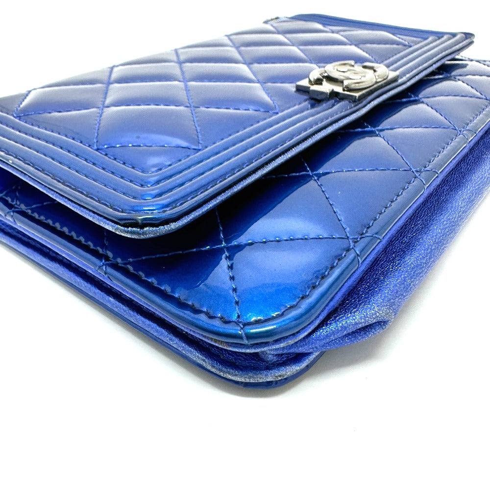 CHANEL Shoulder Bag Patent leather gunmetal blue Long Wallet Purse Bag Chain Bag Boy Chanel CC COCO Mark Women Used