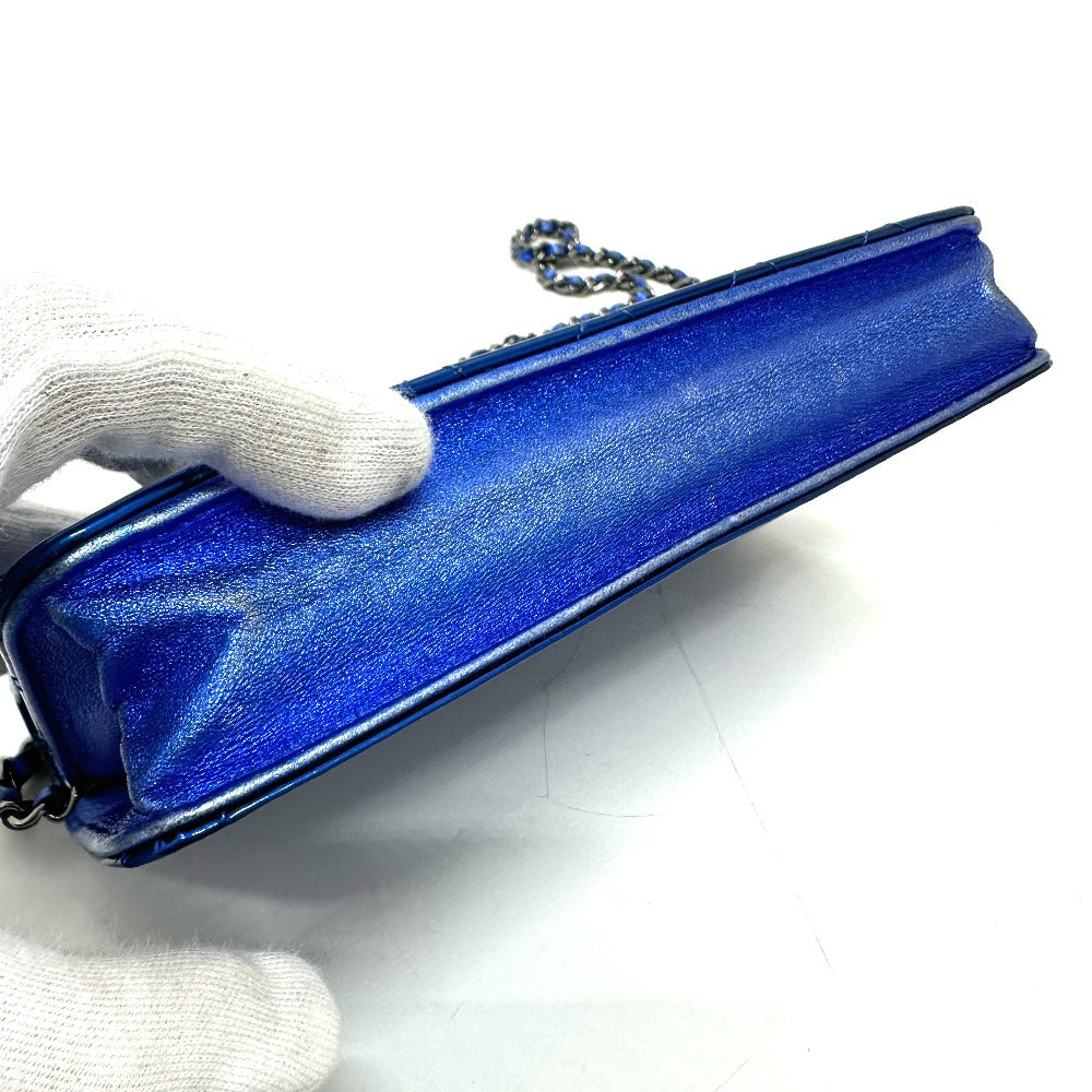 CHANEL Shoulder Bag Patent leather gunmetal blue Long Wallet Purse Bag Chain Bag Boy Chanel CC COCO Mark Women Used