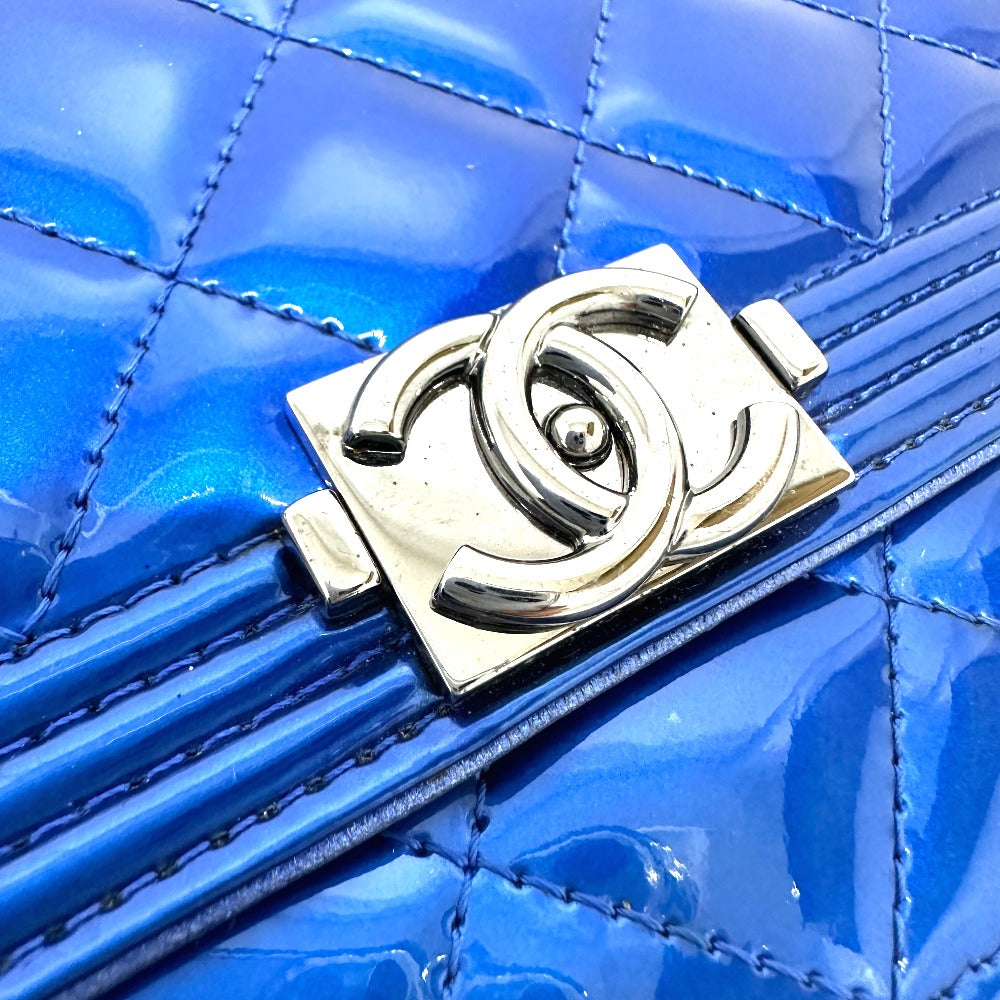 CHANEL Shoulder Bag Patent leather gunmetal blue Long Wallet Purse Bag Chain Bag Boy Chanel CC COCO Mark Women Used
