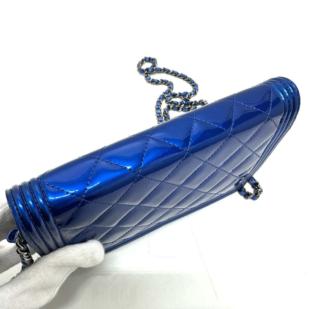 CHANEL Shoulder Bag Patent leather gunmetal blue Long Wallet Purse Bag Chain Bag Boy Chanel CC COCO Mark Women Used
