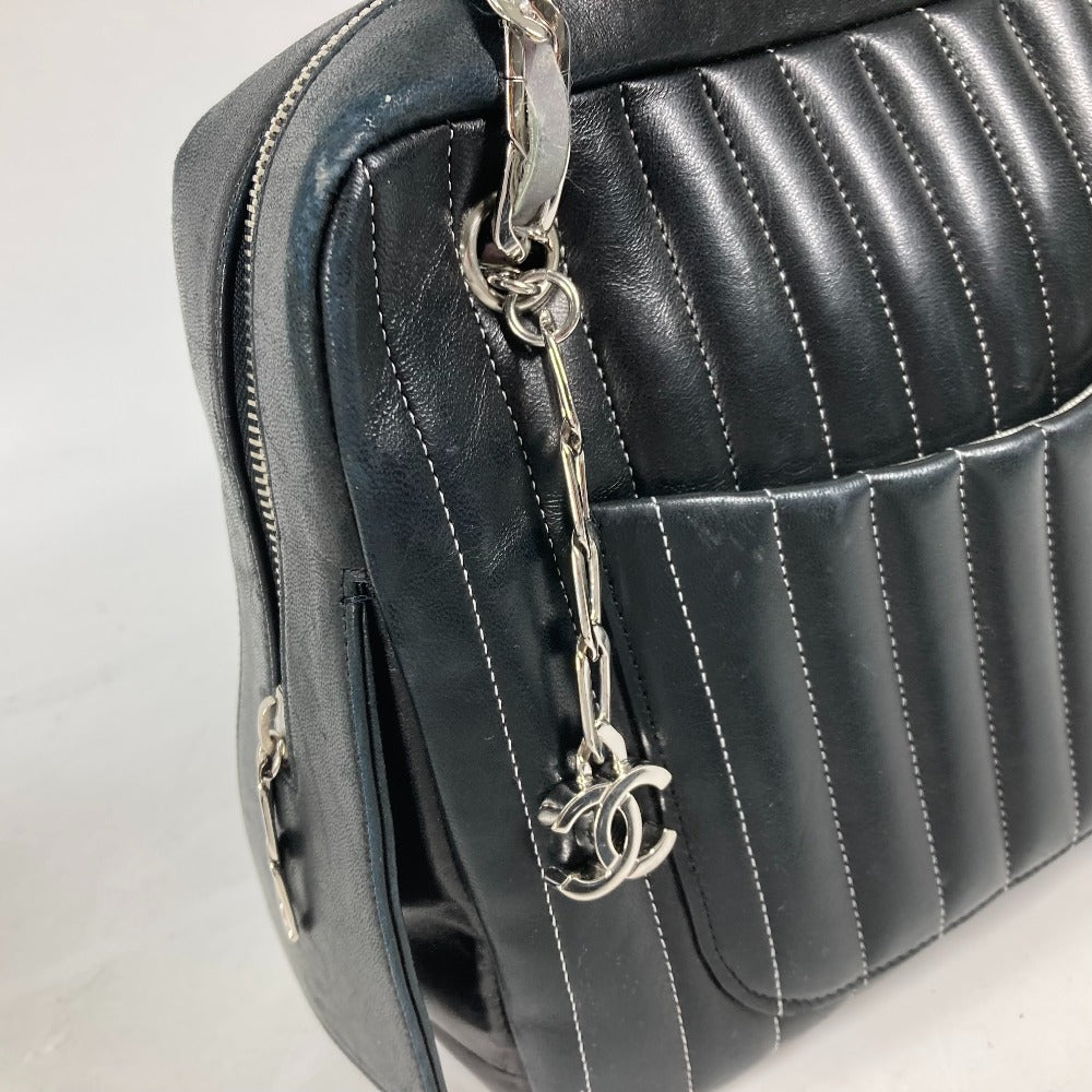 CHANEL Shoulder Bag leather black shoulder bag Mademoiselle Women Used