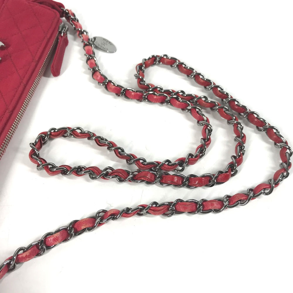 CHANEL Shoulder Bag cotton Red Pochette CC COCO Mark Matelasse Quilting Women Used