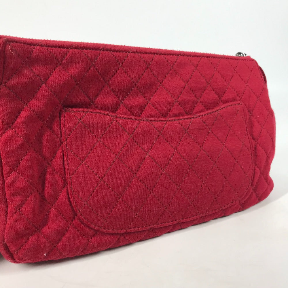 CHANEL Shoulder Bag cotton Red Pochette CC COCO Mark Matelasse Quilting Women Used