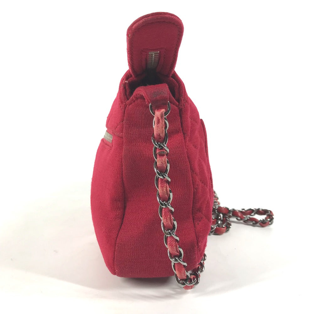 CHANEL Shoulder Bag cotton Red Pochette CC COCO Mark Matelasse Quilting Women Used