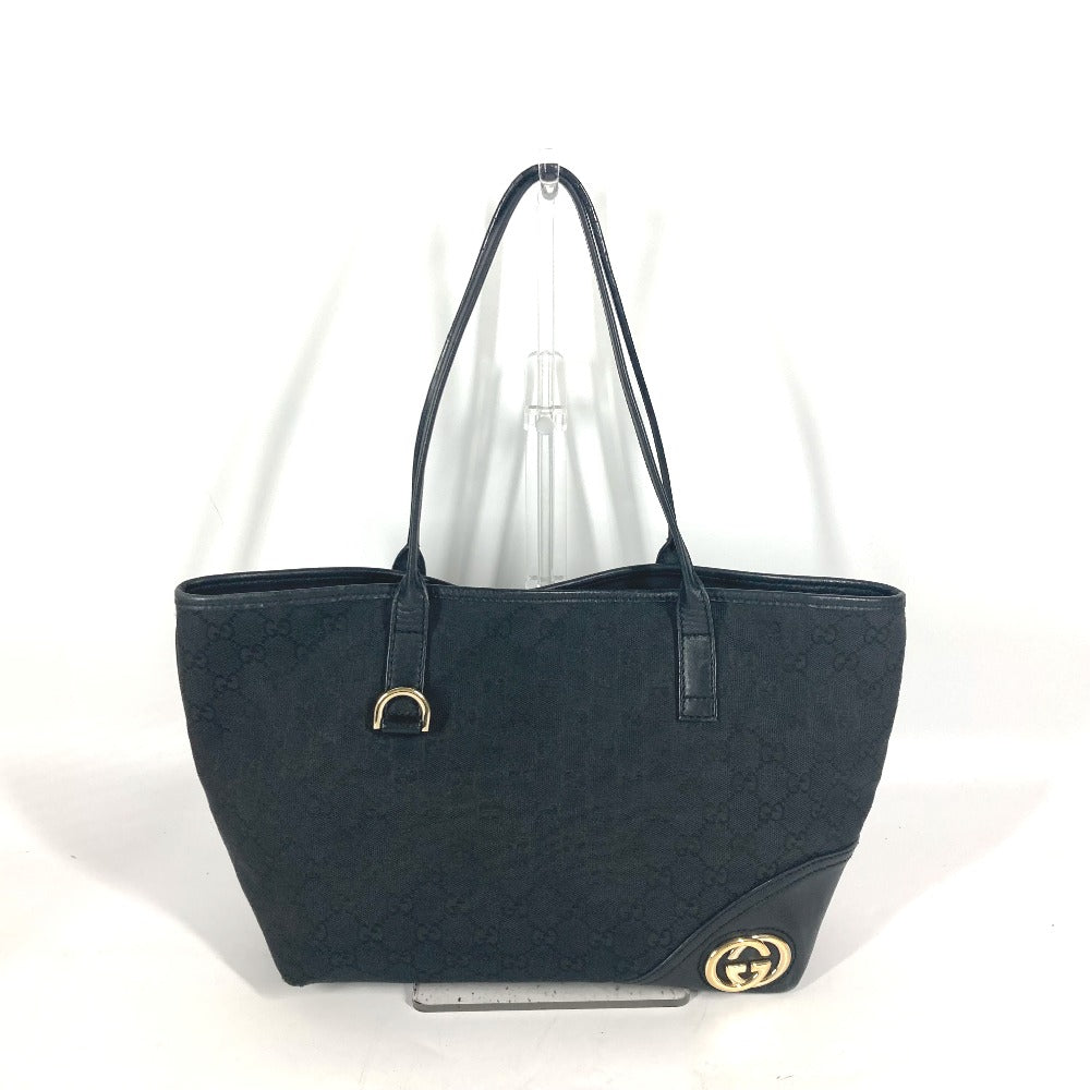 GUCCI Shoulder Bag 169946 GG canvas / leather black GG New Brit Tote Bag Women Used