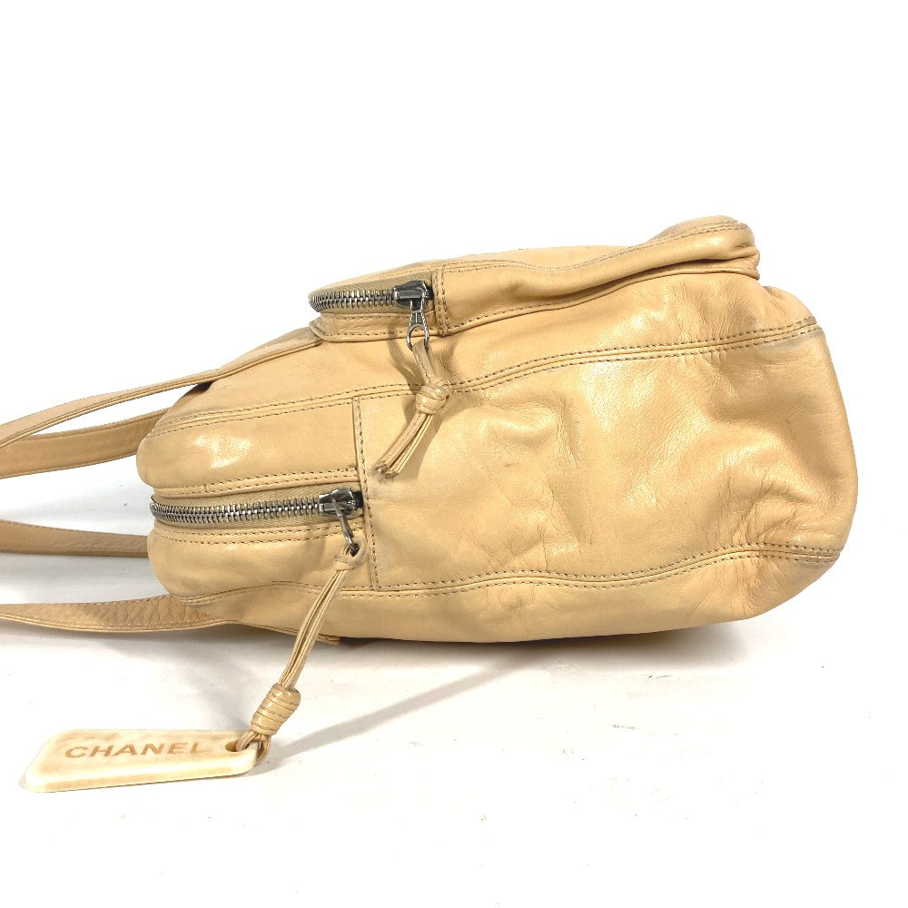 CHANEL Tote Bag leather beige logo CC COCO Mark