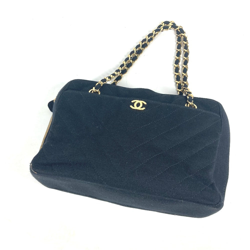 CHANEL Shoulder Bag Jersey black bag shawl CC COCO Mark Quilting Matelasse