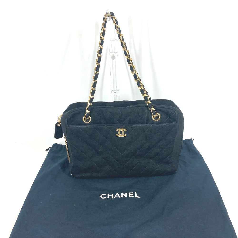 CHANEL Shoulder Bag Jersey black bag shawl CC COCO Mark Quilting Matelasse