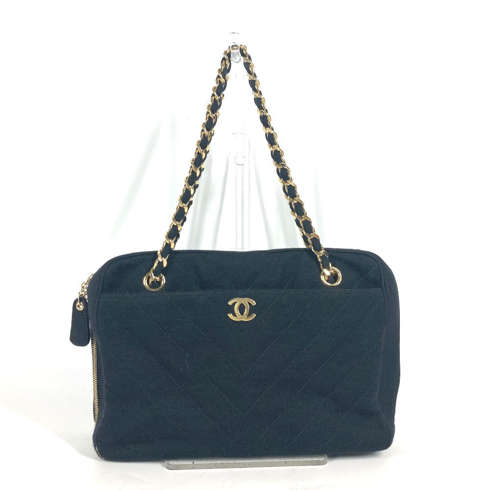CHANEL Shoulder Bag Jersey black bag shawl CC COCO Mark Quilting Matelasse
