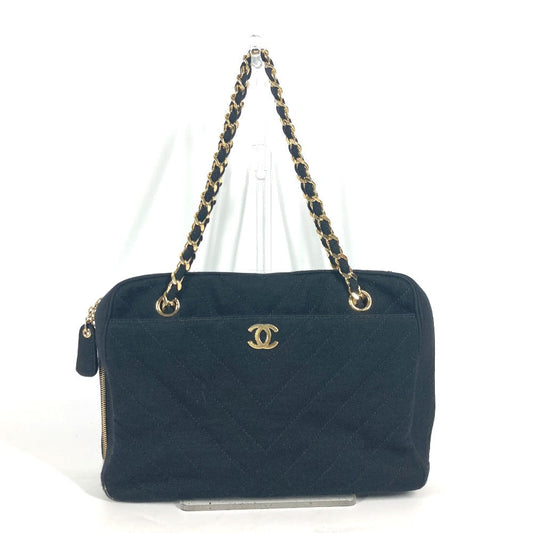 CHANEL Shoulder Bag Jersey black bag shawl CC COCO Mark Quilting Matelasse