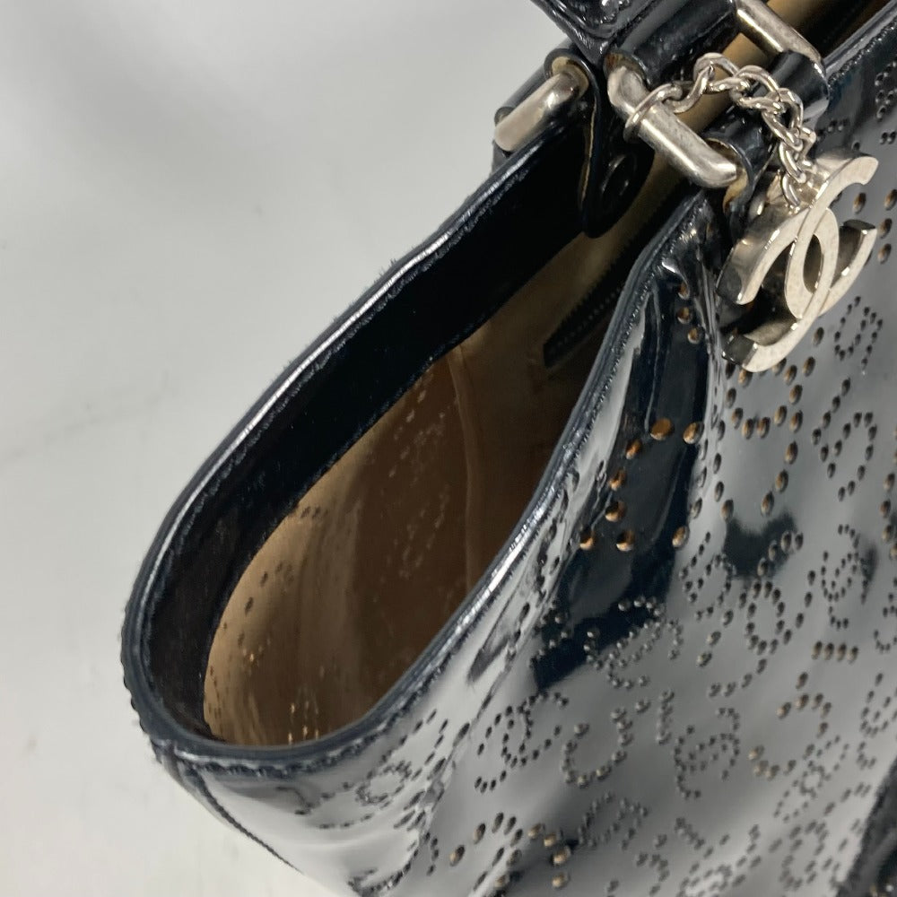 CHANEL Tote Bag Patent leather black punching logo CC COCO Mark NO5