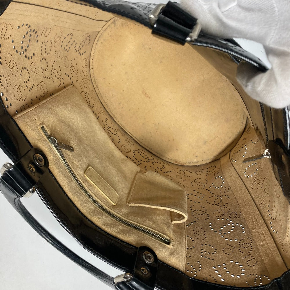 CHANEL Tote Bag Patent leather black punching logo CC COCO Mark NO5