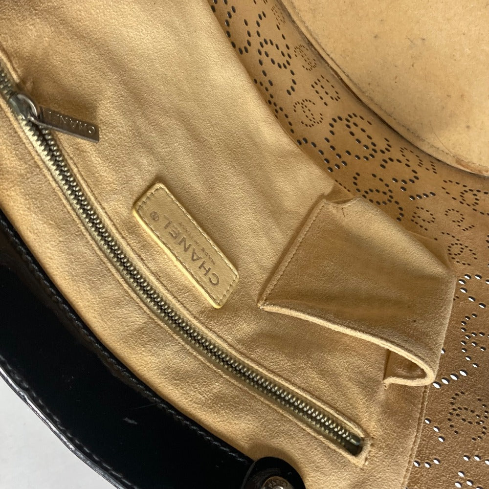 CHANEL Tote Bag Patent leather black punching logo CC COCO Mark NO5