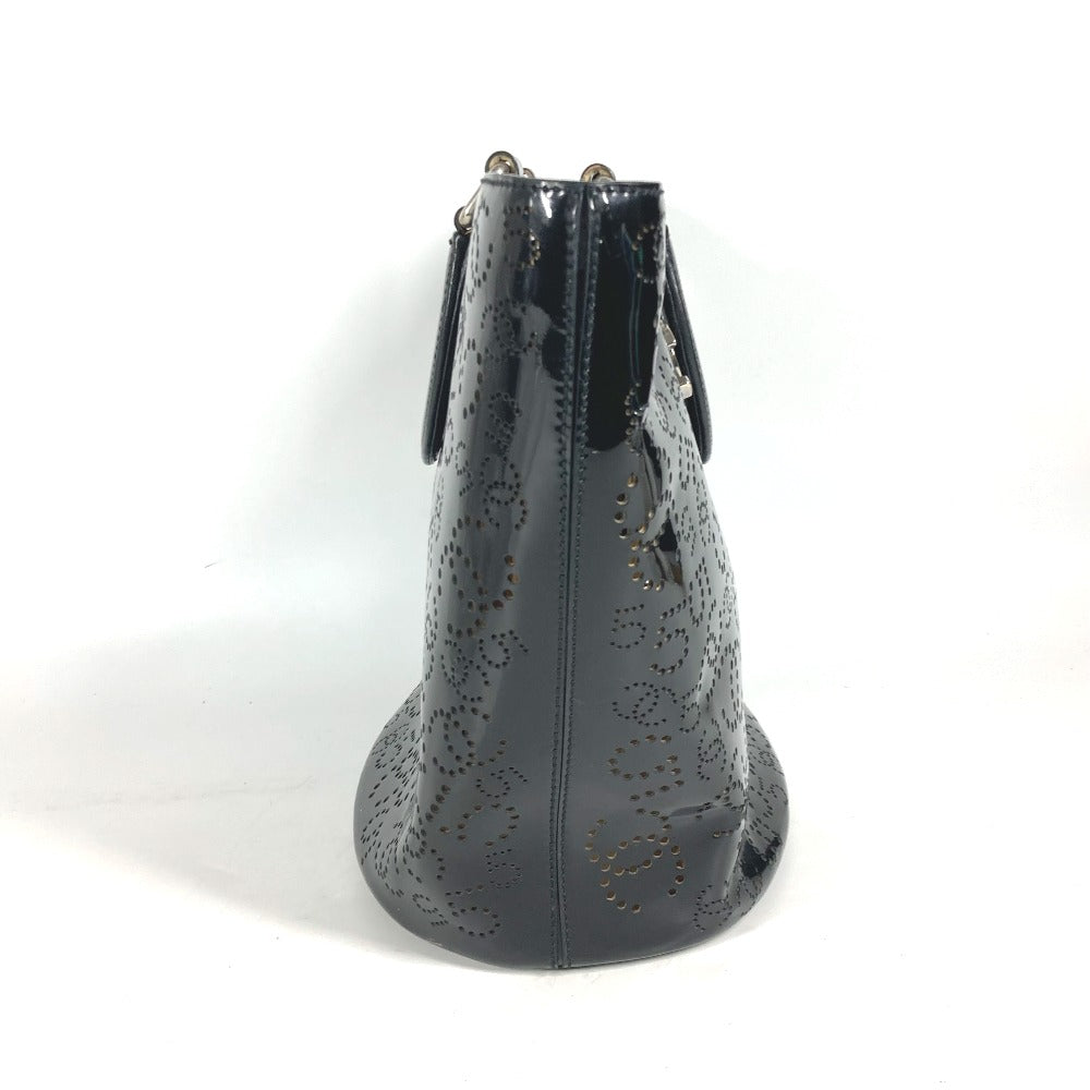 CHANEL Tote Bag Patent leather black punching logo CC COCO Mark NO5