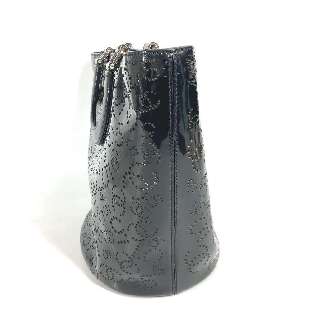 CHANEL Tote Bag Patent leather black punching logo CC COCO Mark NO5