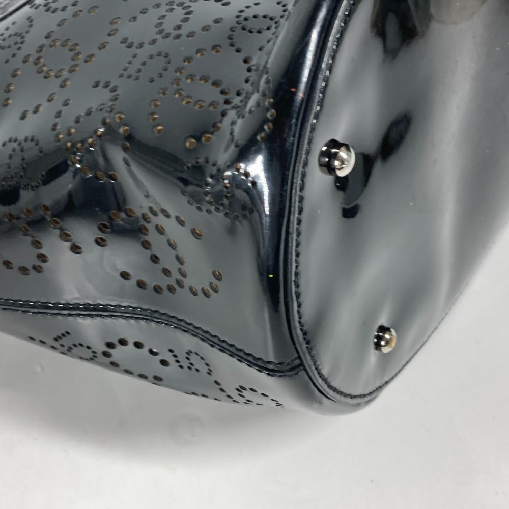 CHANEL Tote Bag Patent leather black punching logo CC COCO Mark NO5