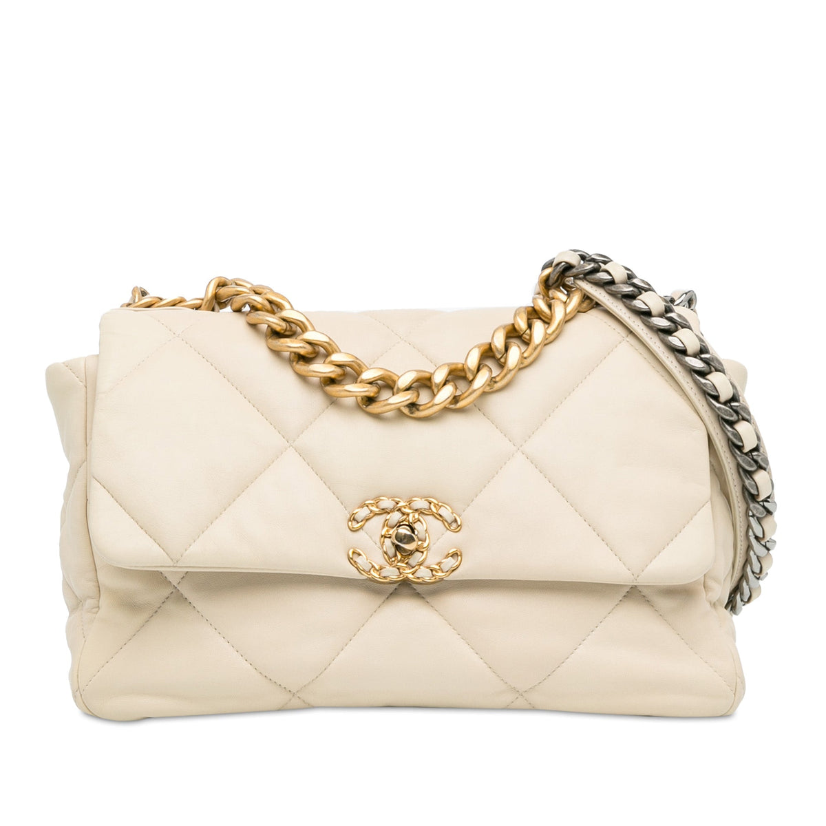 White Chanel Large Lambskin 19 Flap Satchel