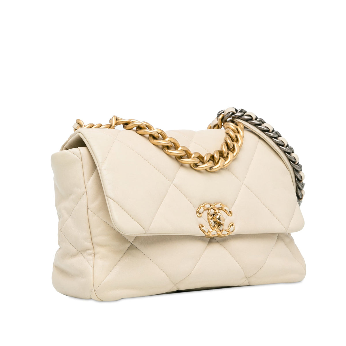 White Chanel Large Lambskin 19 Flap Satchel