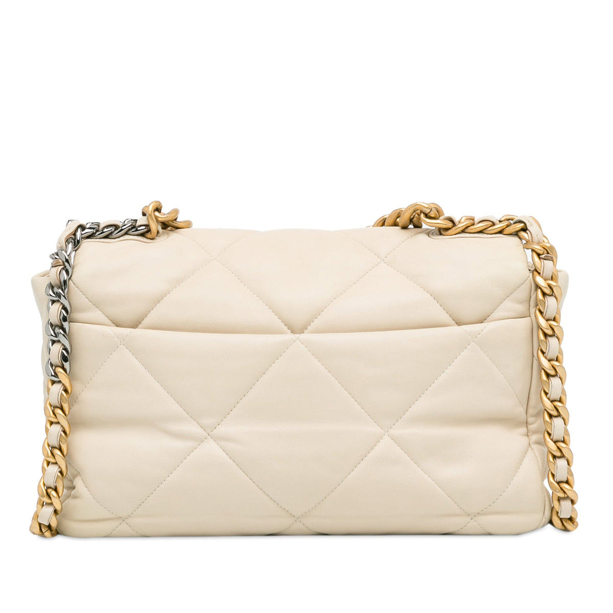 White Chanel Large Lambskin 19 Flap Satchel