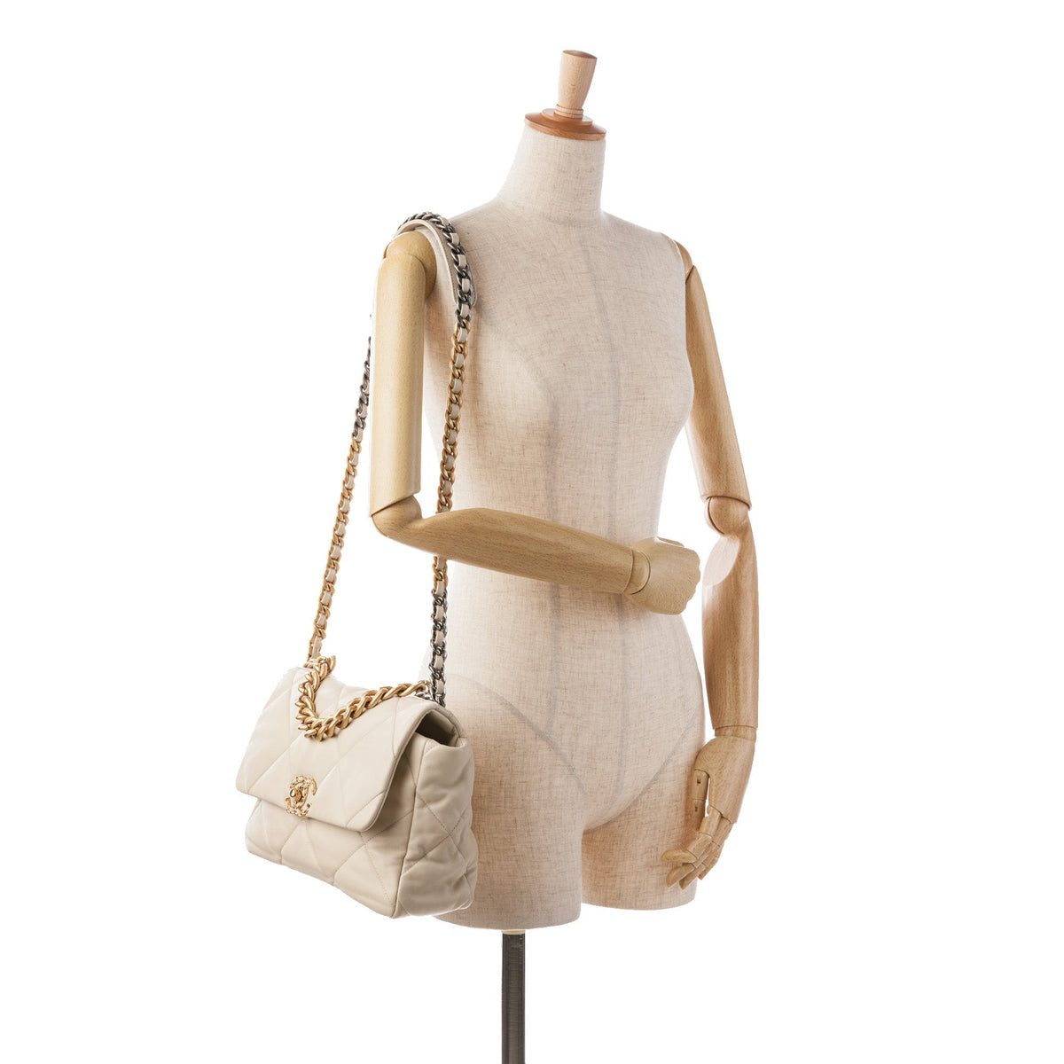 White Chanel Large Lambskin 19 Flap Satchel
