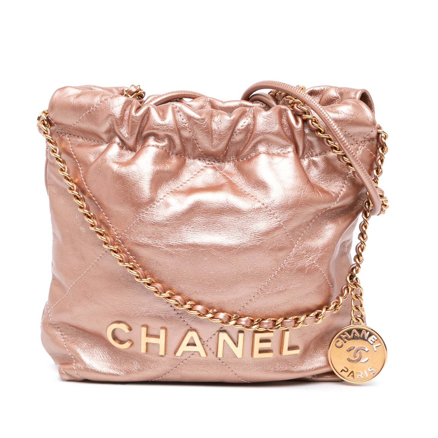 Blush Chanel Mini Metallic Quilted Calfskin 22 Satchel