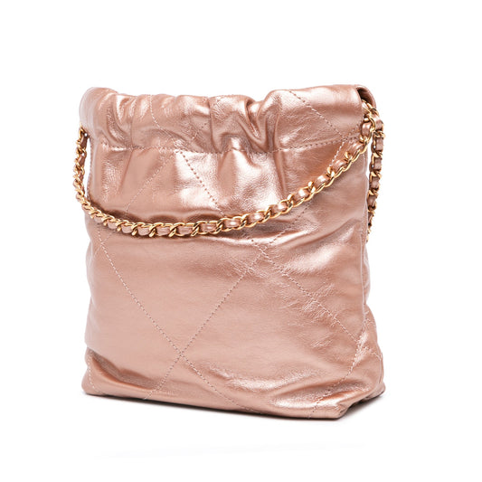 Blush Chanel Mini Metallic Quilted Calfskin 22 Satchel
