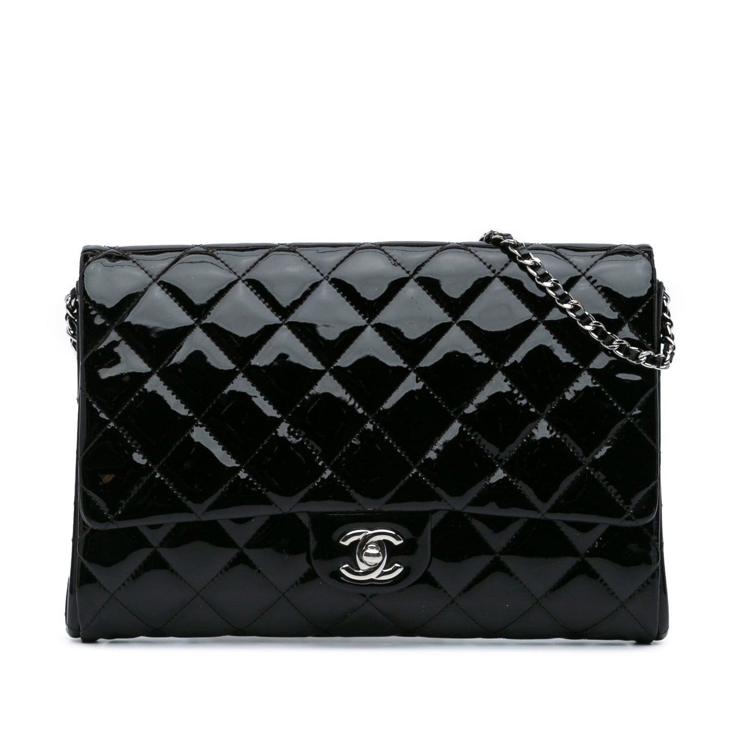 Black Chanel CC Quilted Patent Clutch With Chain Shoulder Bag