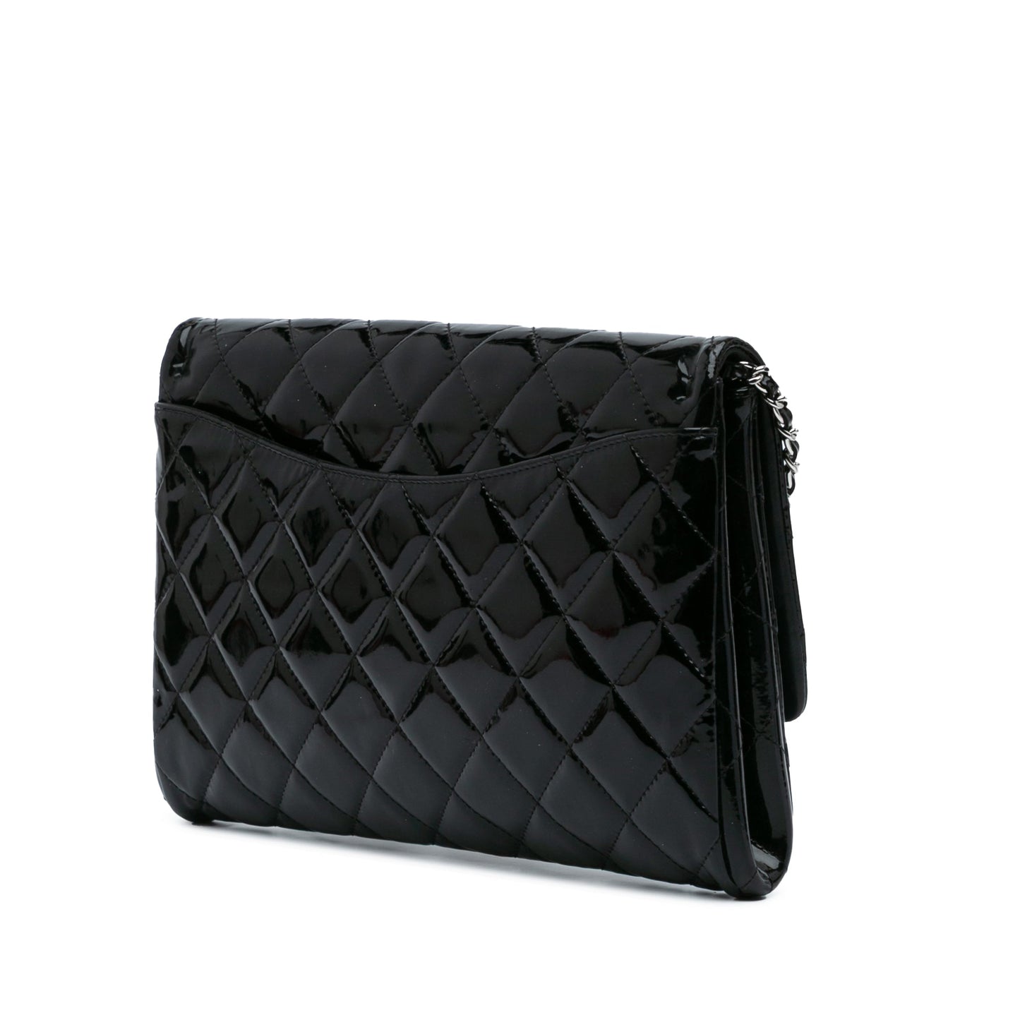 Black Chanel CC Quilted Patent Clutch With Chain Shoulder Bag