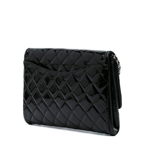 Black Chanel CC Quilted Patent Clutch With Chain Shoulder Bag