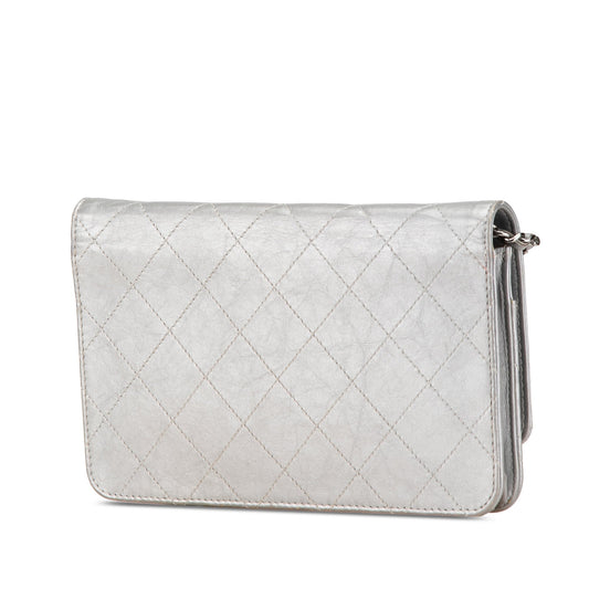 Silver Chanel CC Quilted Aged Calfskin Wallet On Chain Crossbody Bag