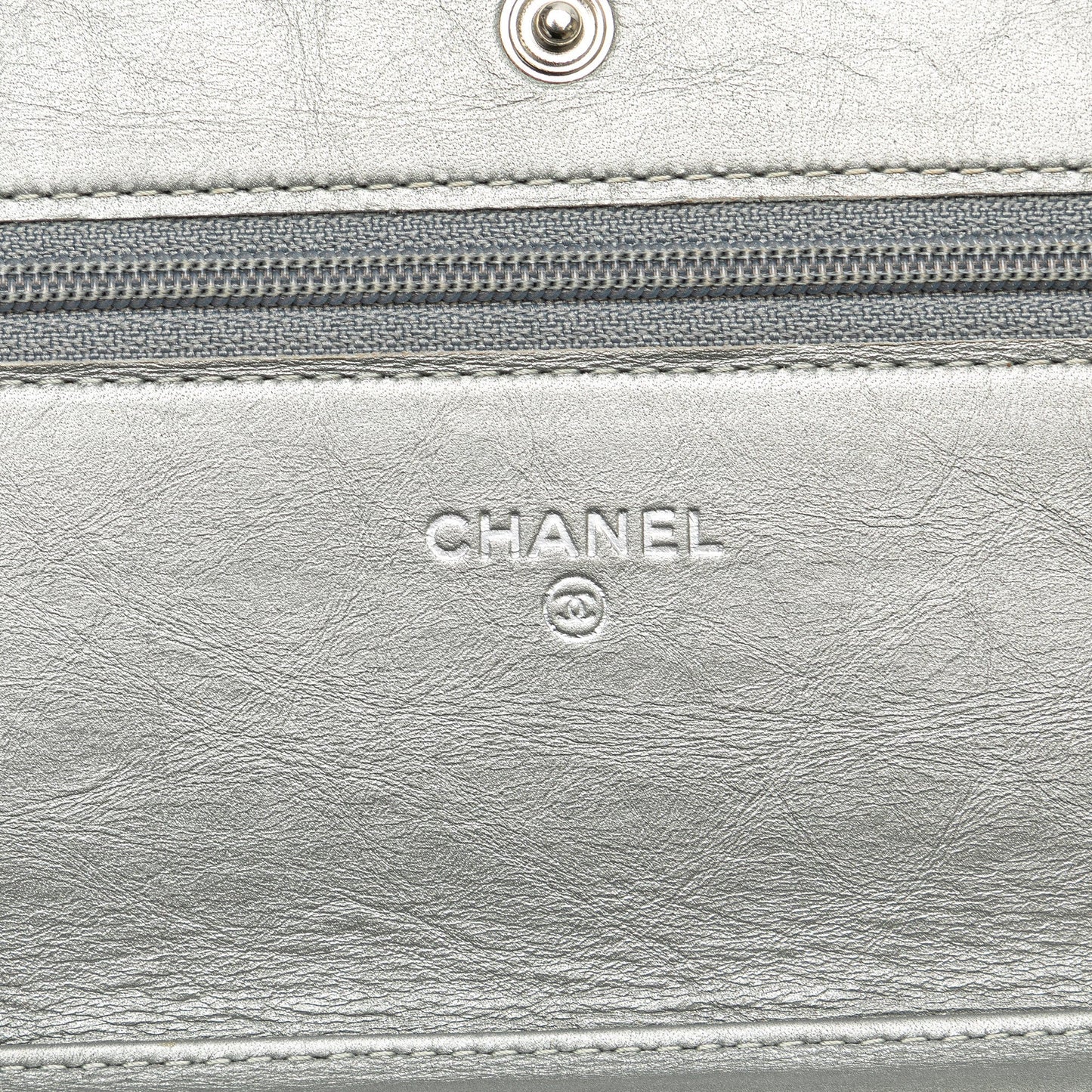 Silver Chanel CC Quilted Aged Calfskin Wallet On Chain Crossbody Bag