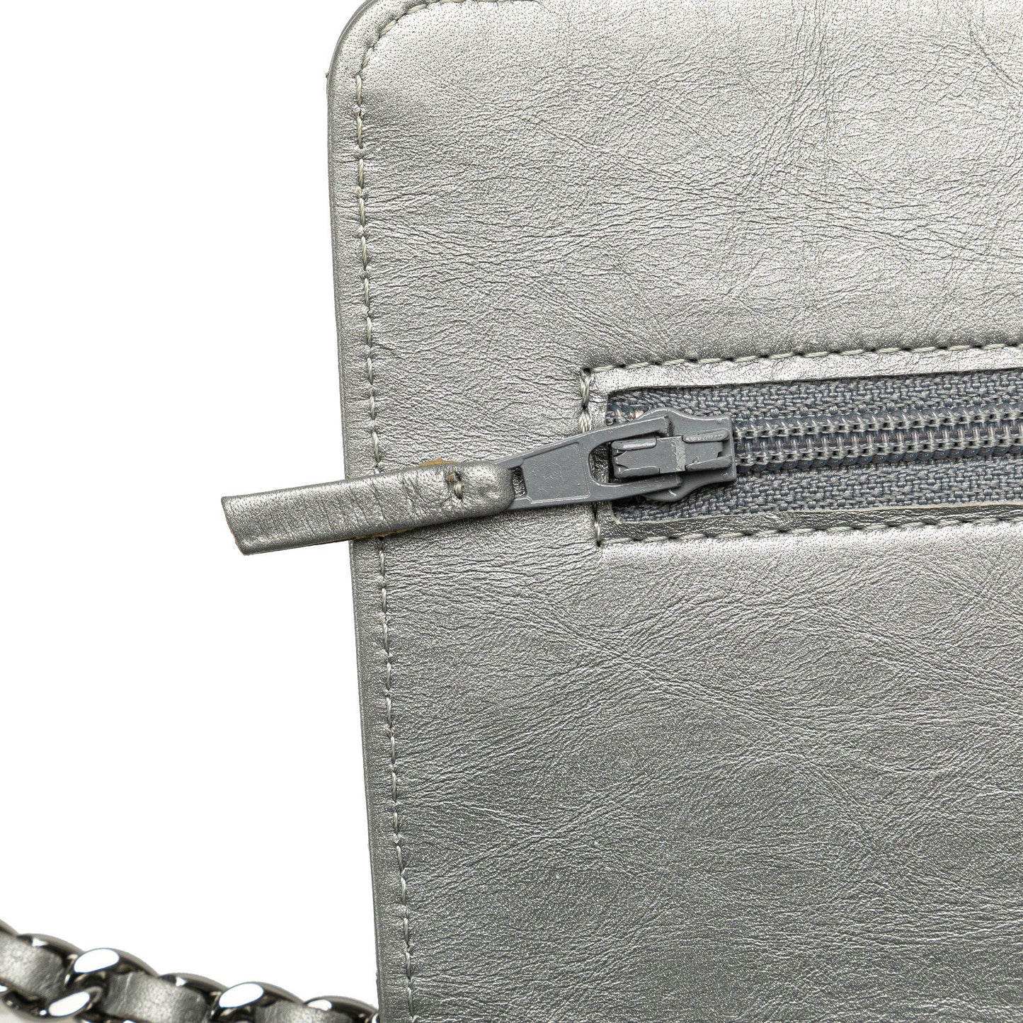 Silver Chanel CC Quilted Aged Calfskin Wallet On Chain Crossbody Bag