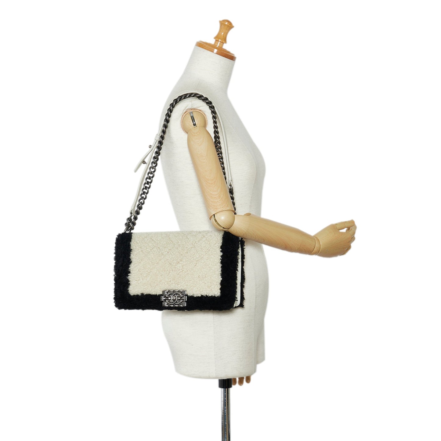 White Chanel Medium Shearling Boy Flap Crossbody Bag
