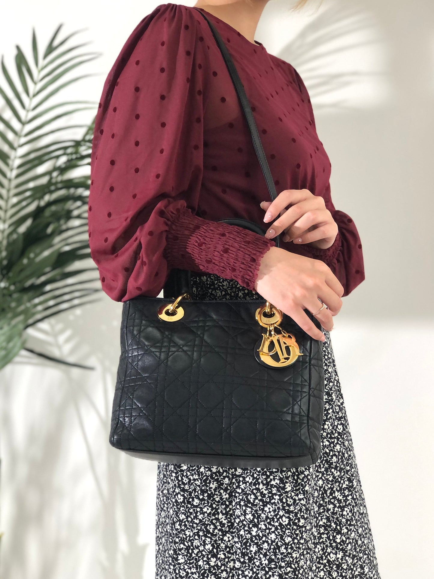 Christian Dior Cannage Ladydior Leather Two-way Handbag Shoulder bag Black Vintage khzzs3