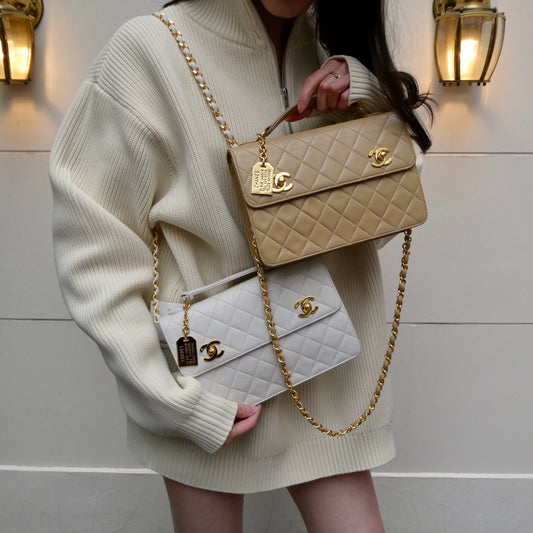 CHANEL 1989-1991 Double Turnlock 2way Handbag