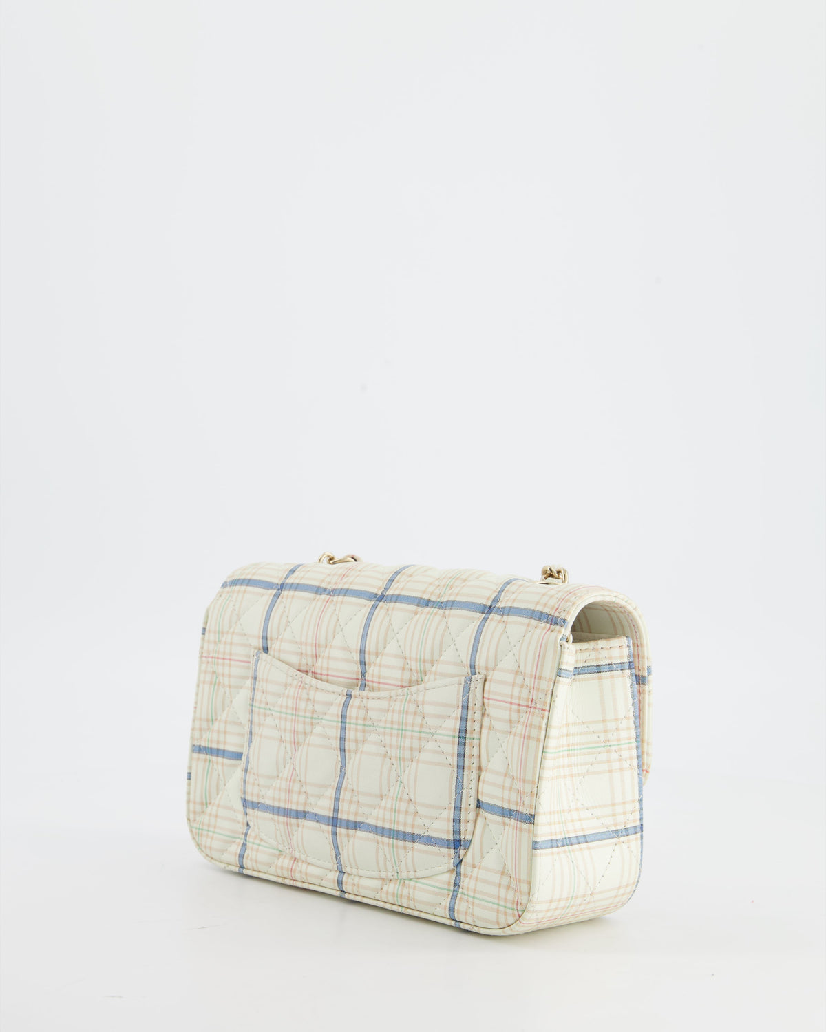 Chanel White Checked Lambskin Mini Flap Bag with Champagne Gold Hardware