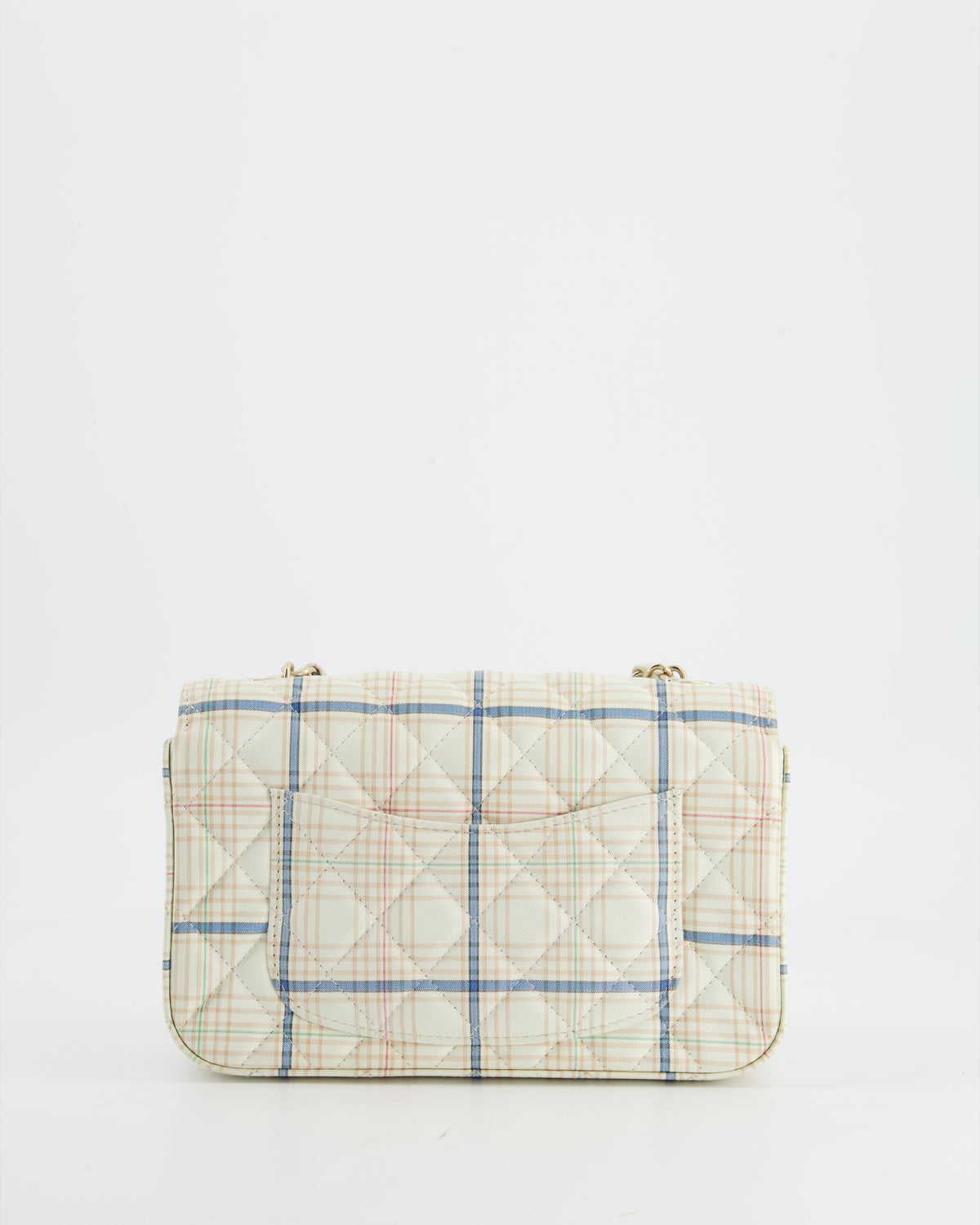 Chanel White Checked Lambskin Mini Flap Bag with Champagne Gold Hardware