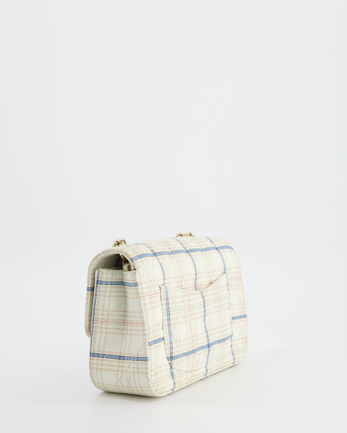 Chanel White Checked Lambskin Mini Flap Bag with Champagne Gold Hardware